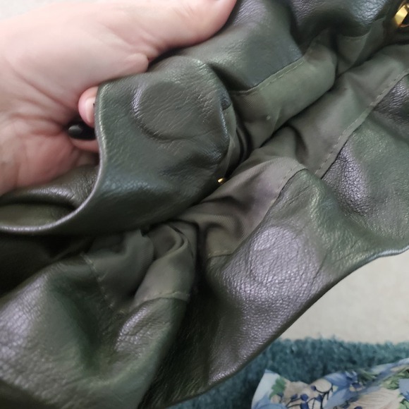 Anthropologie Dark Green Faux Leather Pouch Clutch Bag Convertible Puffy Soft - Picture 7 of 15